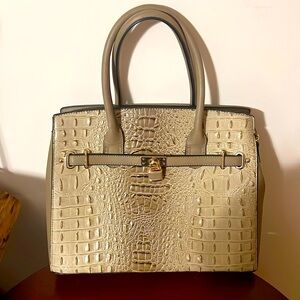 Large Faux Alligator Bag. NWOT. Absolutely New. Gold Trim. Many Pockets!